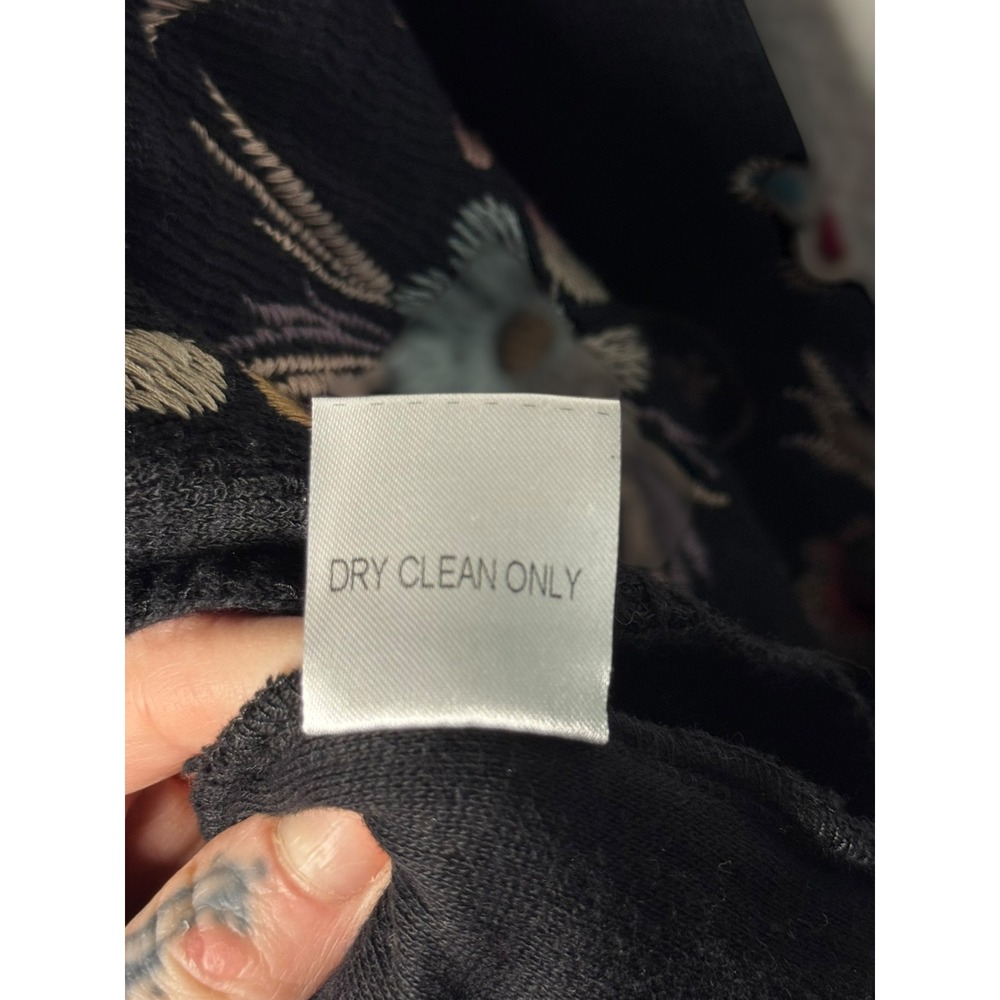 Time for Me Black Floral Embroidered Waterfall Open Front Cardigan Boho Women - Picture 9 of 12